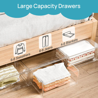 Vtopmart 2/5 Pack Large Clear Rectangle Stackable Drawers 18-23QT, Easily Assembled Plastic Organizer Storage, Dustproof Clothes Storage Organizer for Closet, Underbed Use,DormRoomHacks