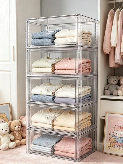 Vtopmart 2/5 Pack Large Clear Rectangle Stackable Drawers 18-23QT, Easily Assembled Plastic Organizer Storage, Dustproof Clothes Storage Organizer for Closet, Underbed Use,DormRoomHacks