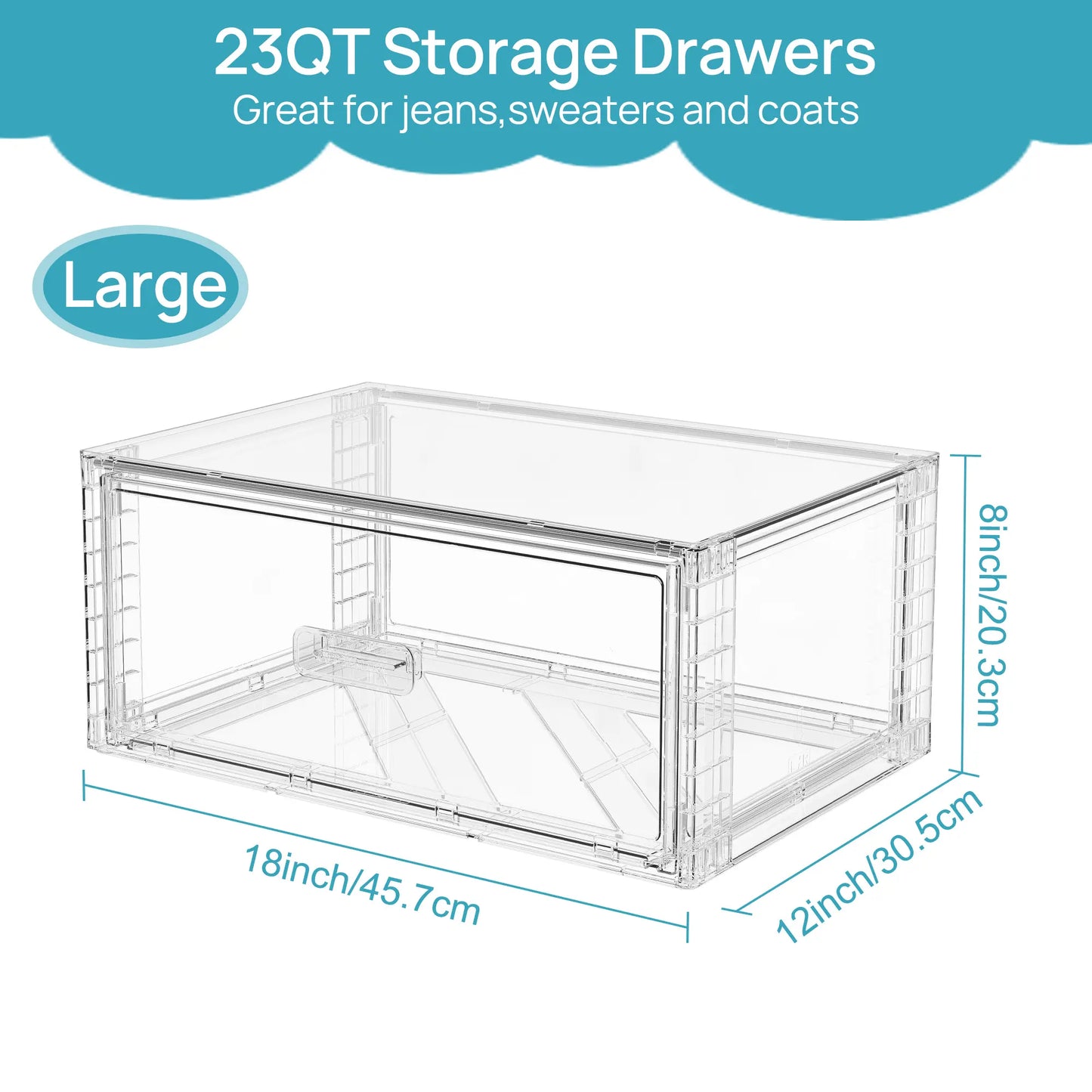 Vtopmart 2/5 Pack Large Clear Rectangle Stackable Drawers 18-23QT, Easily Assembled Plastic Organizer Storage, Dustproof Clothes Storage Organizer for Closet, Underbed Use,DormRoomHacks