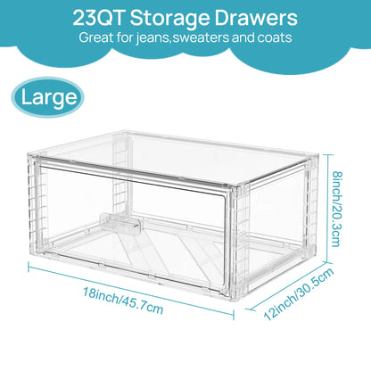 Vtopmart 2/5 Pack Large Clear Rectangle Stackable Drawers 18-23QT, Easily Assembled Plastic Organizer Storage, Dustproof Clothes Storage Organizer for Closet, Underbed Use,DormRoomHacks